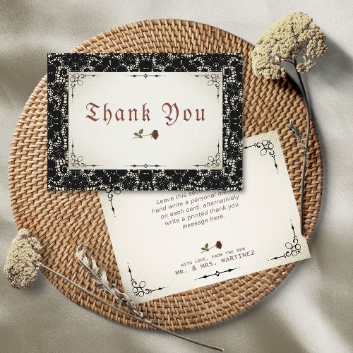 Gothic Black Lace Blood Red Rose Thank You Card