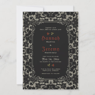 Gothic Black Lace Rose Blood Red Invitation