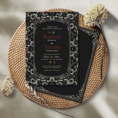 Gothic Black Lace Rose Blood Red Invitation