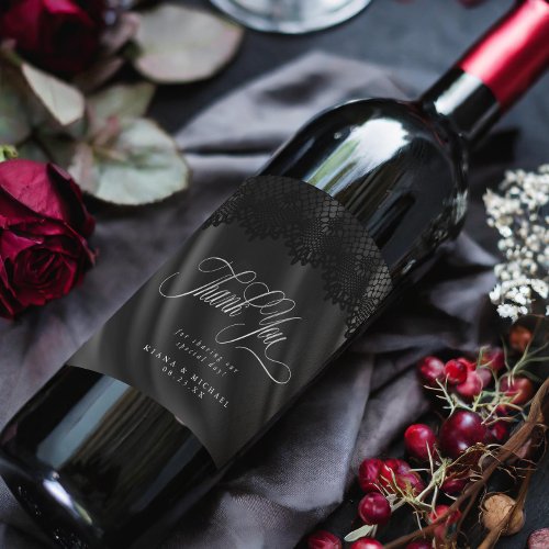 Gothic Black Lace  Satin Wedding ID866 Wine Label