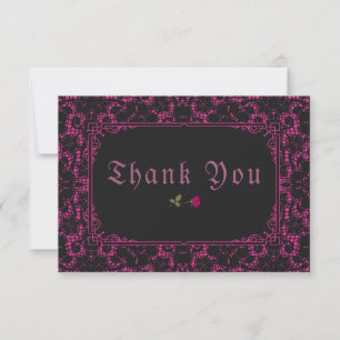 Gothic Black Magenta Lace Rose Thank You Card