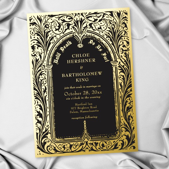Gothic Black Medieval Until Death Wedding Foil Invitation (Creator Uploaded)