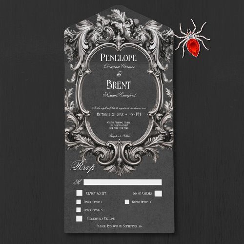 Gothic Black Moody Victorian Frame Dinner All In One Invitation