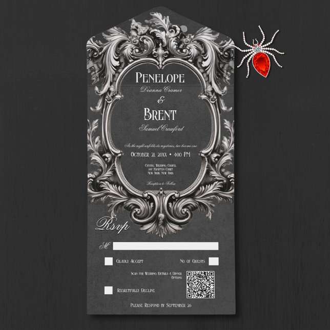 Gothic Black Moody Victorian Frame QR Code All In One Invitation (Gothic Black Moody Victorian Frame QR Code All In One Invitation)