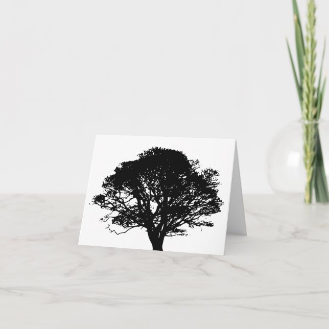 Gothic Black Oak Tree Silhouette Fine Art Drawing Card (Front)