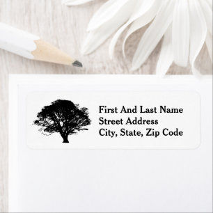 Gothic Black Oak Tree Silhouette Fine Art Drawing Label
