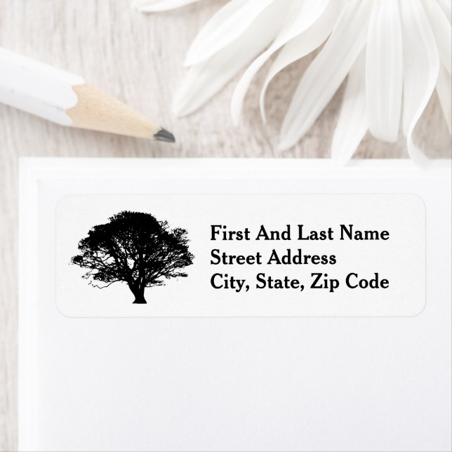 Gothic Black Oak Tree Silhouette Fine Art Drawing Label (Insitu)