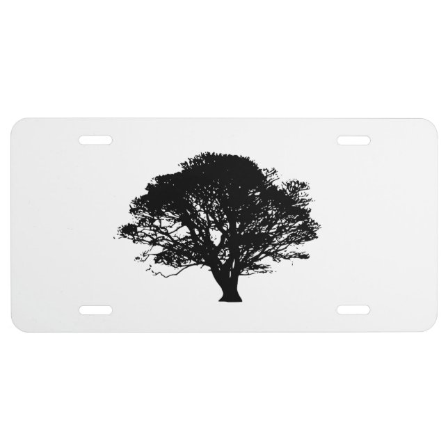 Gothic Black Oak Tree Silhouette Fine Art Drawing License Plate (Front)