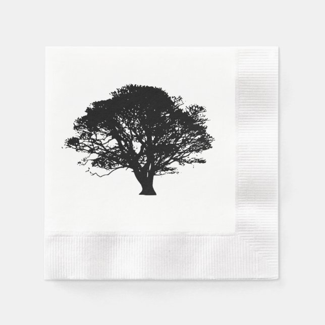 Gothic Black Oak Tree Silhouette Fine Art Drawing Paper Napkins (Front)