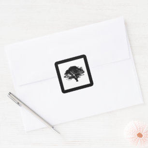 Gothic Black Oak Tree Silhouette Fine Art Drawing Square Sticker