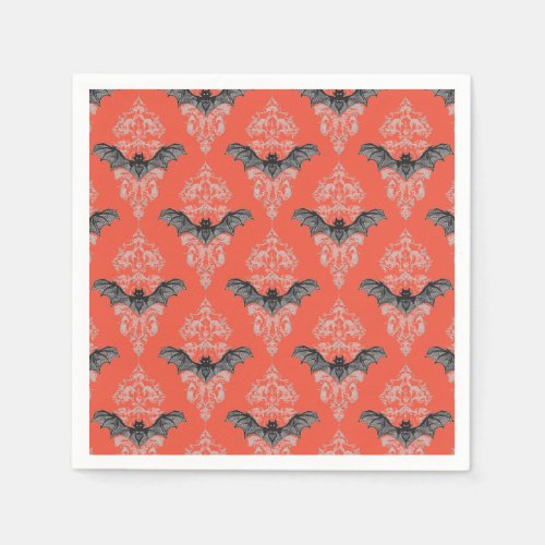 Gothic black orange bats pattern napkins