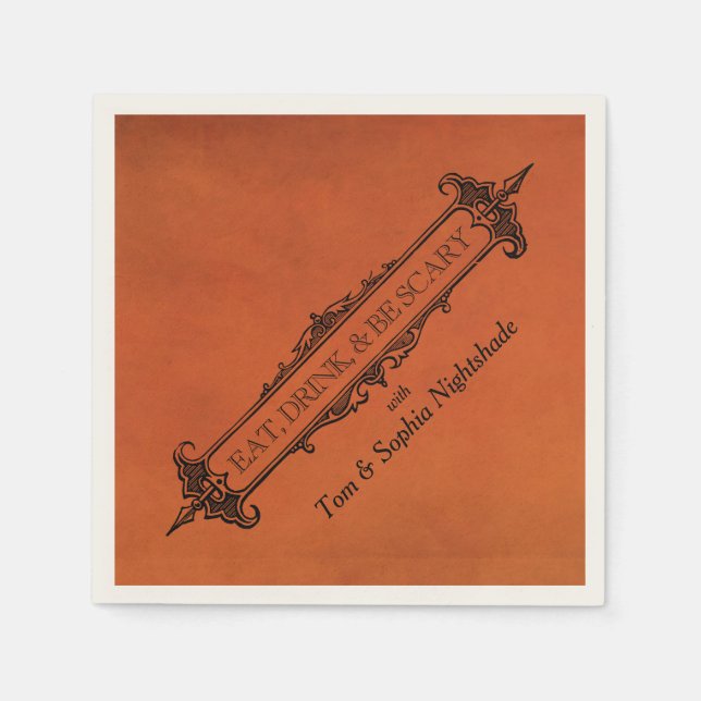 Gothic Black & Orange | Eat Drink & Be Scary Paper Napkins (Front)