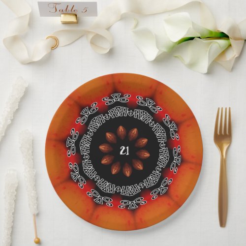 Gothic Black & Orange Kaleidoscope Birthday Year Paper Plates