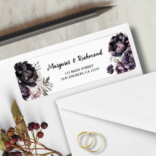 Gothic Black Peonies Floral Wedding Return Address Label