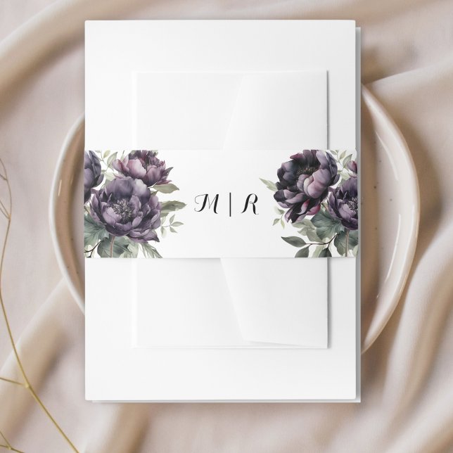 Gothic Black Peonies Invitation Belly Band (Creator Uploaded)