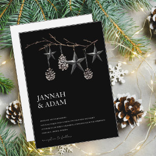 Gothic Black Pinecones Stars Christmas Wedding Invitation