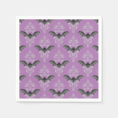 Gothic black purple bats pattern napkins