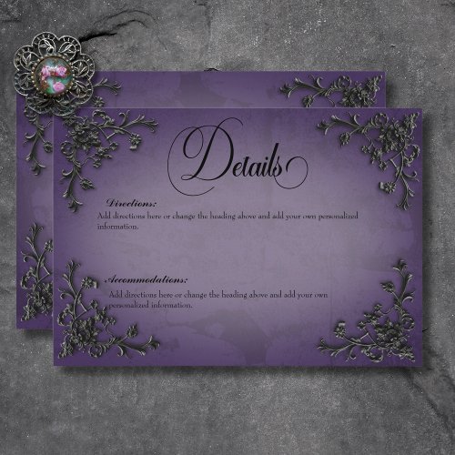 Gothic Black  Purple Filigree Heart Details Enclosure Card