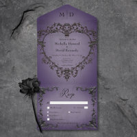 Gothic Black & Purple Filigree Heart Dinner