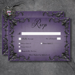 Gothic Black & Purple Filigree Heart Dinner RSVP Card