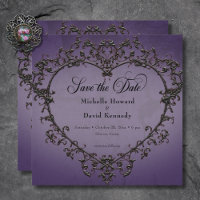Gothic Black & Purple Filigree Heart Wedding