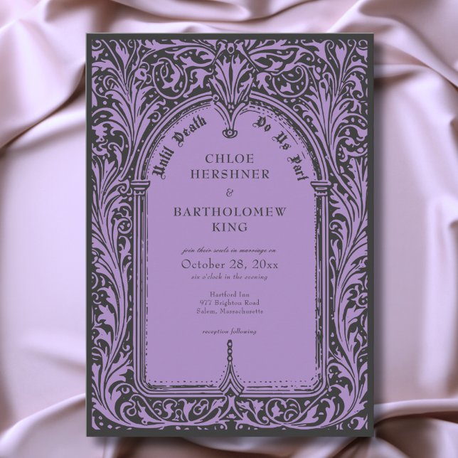 Gothic Black Purple Medieval Until Death Wedding Invitation (Gothic Black Purple Medieval Until Death Wedding Invitation)