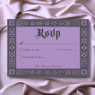 Gothic Black Purple Medieval Until Death Wedding RSVP Card