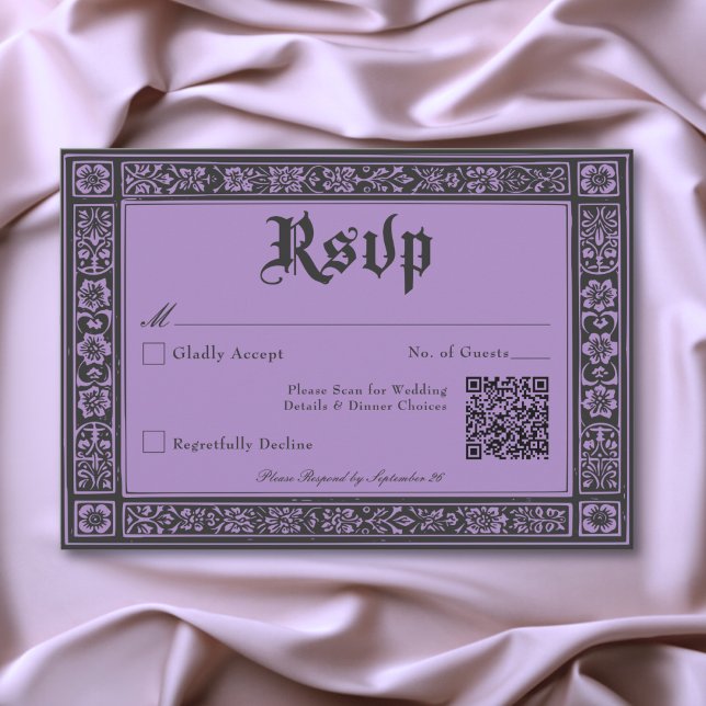 Gothic Black Purple Medieval Until Death Wedding RSVP Card (Gothic Black Purple Medieval Until Death Wedding RSVP Card)