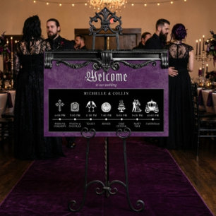 Gothic Black & Purple Order of Events Wedding Foam Board