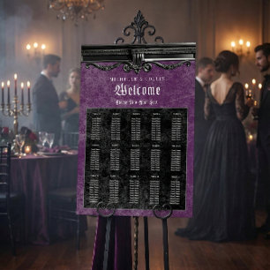 Gothic Black & Purple Wedding Seating Chart Foam Board