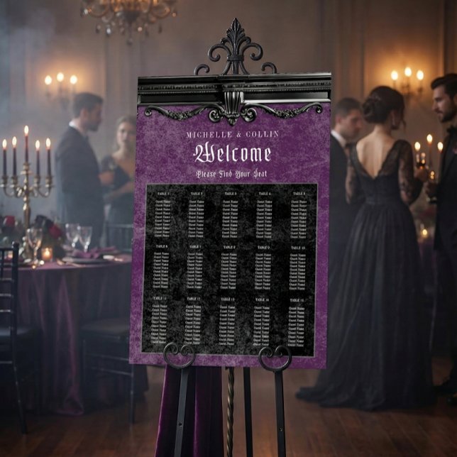 Gothic Black & Purple Wedding Seating Chart Foam Board (Creator Uploaded)