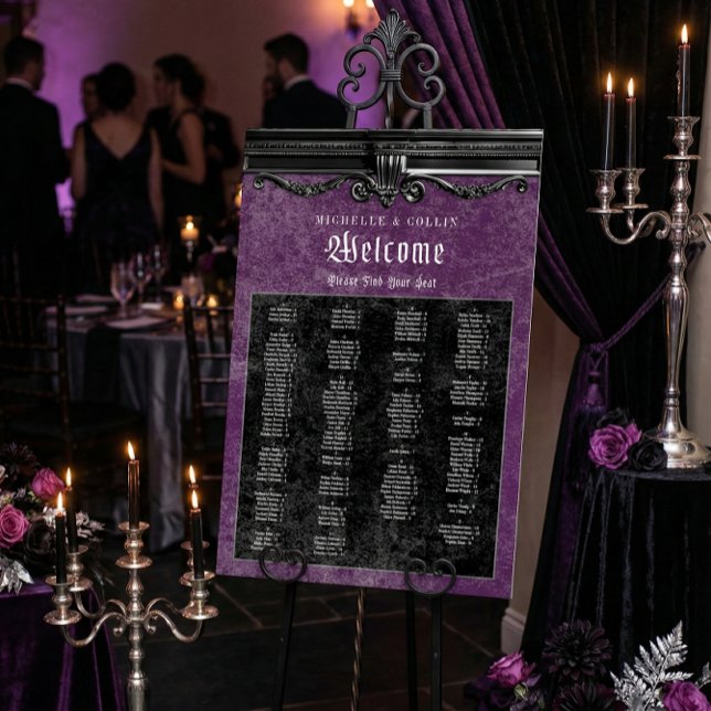 Gothic Black & Purple Wedding Seating Chart Foam Board (Creator Uploaded)