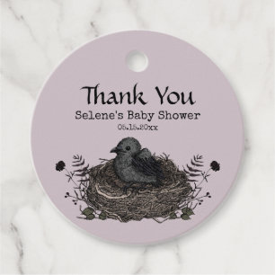 Gothic Black Raven Bird Nest Baby Shower Purple Favor Tags