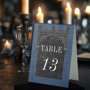 Gothic Black Raven & Black Arch Blue Wedding Table Tent