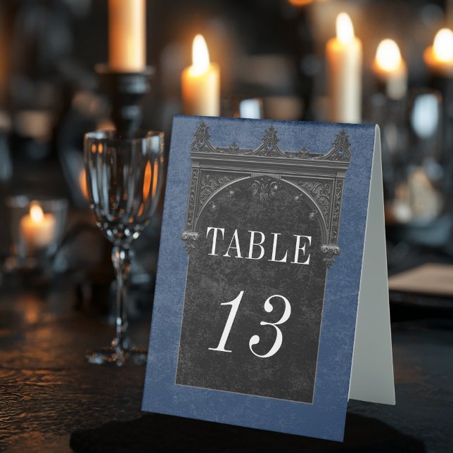 Gothic Black Raven & Black Arch Blue Wedding Table Tent (Creator Uploaded)