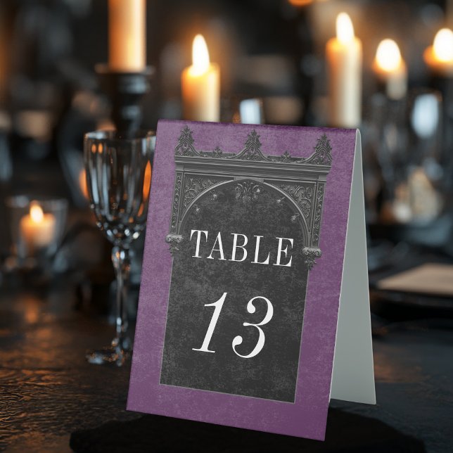Gothic Black Raven & Black Arch Purple Wedding Table Tent (Creator Uploaded)