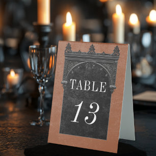 Gothic Black Raven & Black Arch Rust Wedding Table Tent