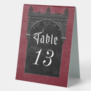Gothic Black Raven & Black Arch Wine Wedding Table Tent