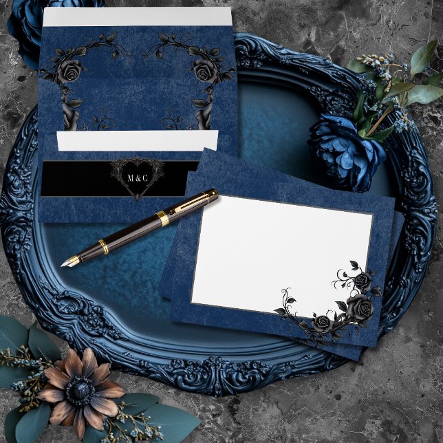 Gothic Black Raven & Black Roses Blue Wedding Envelope (Creator Uploaded)