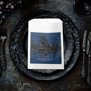 Gothic Black Raven & Black Roses Blue Wedding Favor Bag