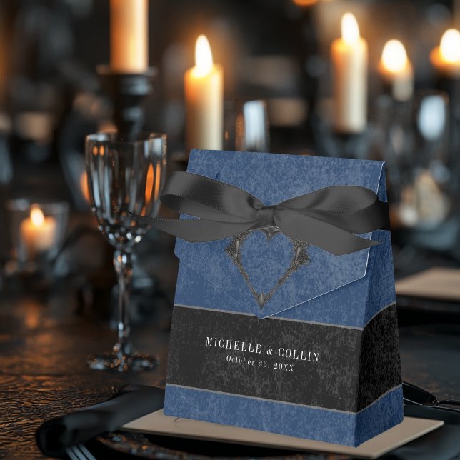 Gothic Black Raven & Black Roses Blue Wedding Favor Boxes (Creator Uploaded)
