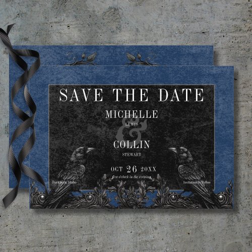 Gothic Black Raven  Black Roses Blue Wedding Save Save The Date