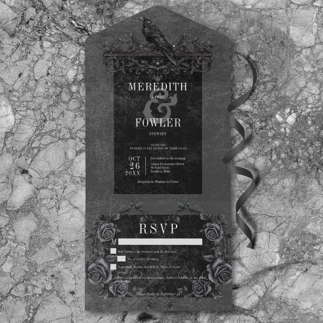Gothic Black Raven & Black Roses Details No Dinner All In One Invitation (Gothic Black Raven & Black Roses Details No Dinner All In One Invitation)