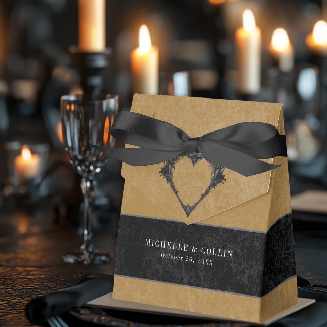 Gothic Black Raven & Black Roses Gold Wedding Favor Boxes (Creator Uploaded)