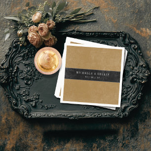 Gothic Black Raven & Black Roses Gold Wedding Napkins