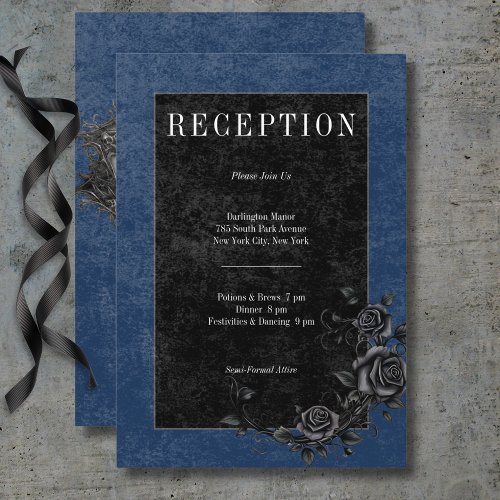 Gothic Black Raven  Black Roses Navy Reception Enclosure Card