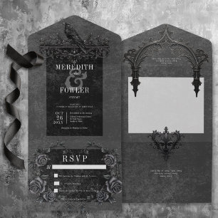 Gothic Black Raven & Black Roses No Dinner All In One Invitation