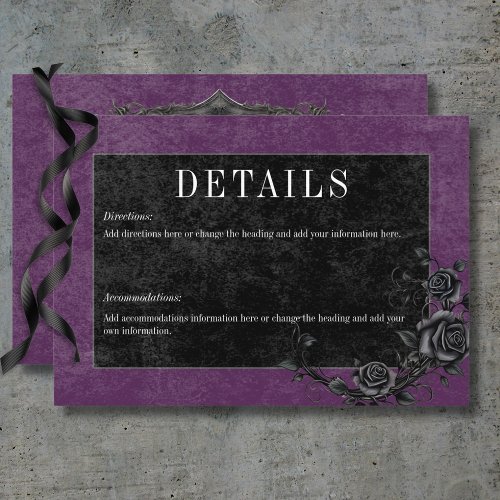 Gothic Black Raven  Black Roses Purple Details Enclosure Card