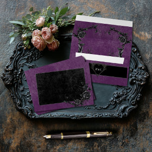 Gothic Black Raven & Black Roses Purple Wedding Envelope