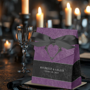 Gothic Black Raven & Black Roses Purple Wedding Favor Boxes